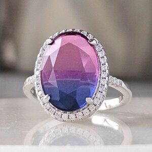 Pink & Purple Oval Gemstone Ring, real 925 Sterling Silver